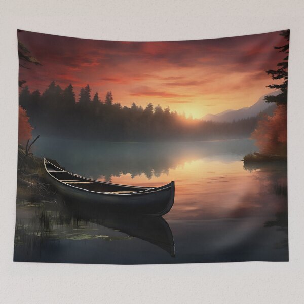 Item preview, Image of a boat on a lake in classic oil painting style designed and sold by Pflugart.