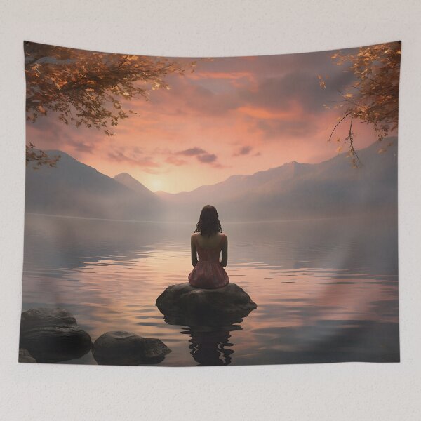 Item preview, Image of a woman by a lake in classic oil painting style designed and sold by Pflugart.