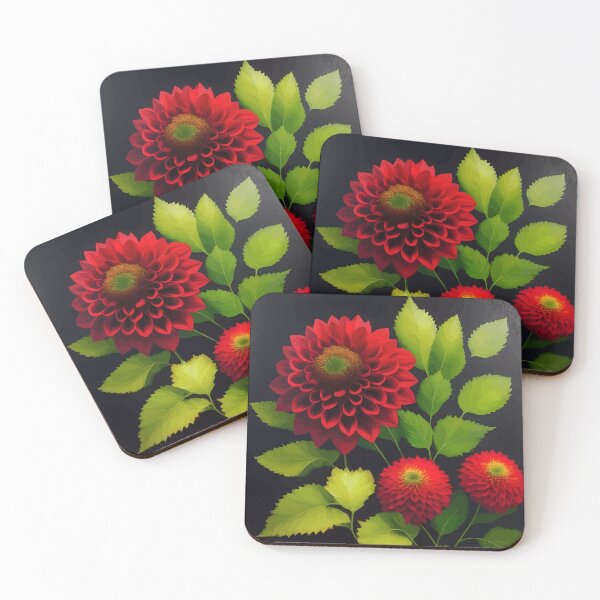 Item preview, Red Dahlia with Green Leaves designed and sold by Vicky Brago-Mitchell®.