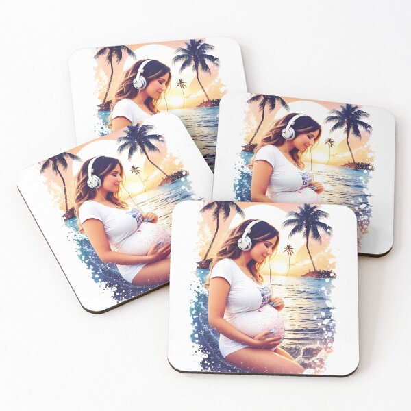 Item preview, Beautiful Pregnant Woman Listening To Music On a Sunset Beach Travel Enjoying Summer designed and sold by TriniTeeClub.