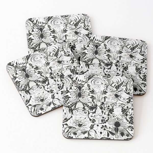 Artikelvorschau, Buntes Fantasiemuster schwarz weiß Spitze Ornamente entworfen und verkauft von G-M-Designs.