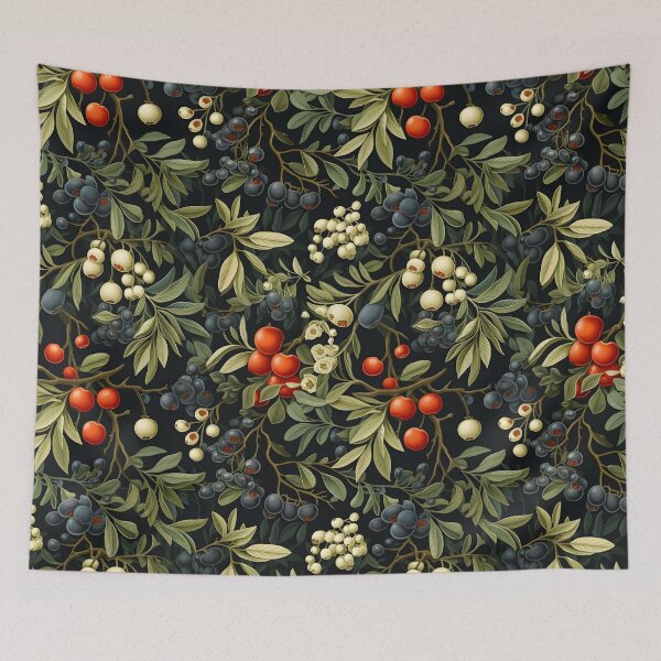 Item preview, On Various Stages Of Becoming—from Early Autumn Flowers, ripe Blue Plums, to harvest-ready Red Apples and various shades and shapes of green leaves; a composition in Red White Blue and Green designed and sold by ignasirus.