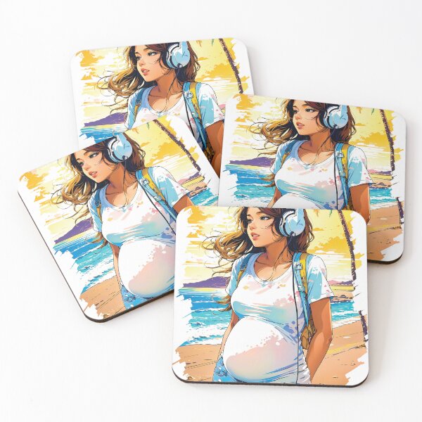 Item preview, Cute Pregnant Woman Listening To Music Walking On a Beach Travel Summer designed and sold by TriniTeeClub.