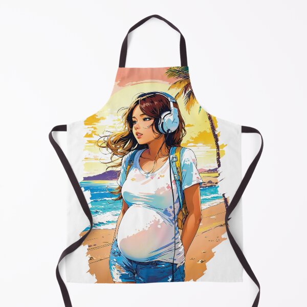 Item preview, Cute Pregnant Woman Listening To Music Walking On a Beach Travel Summer designed and sold by TriniTeeClub.
