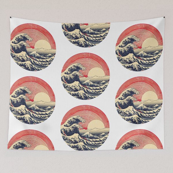 Aperçu de l'œuvre Vagues Vintage : T-shirt Style Ukiyo-e créée et vendue par WartonnoArt.