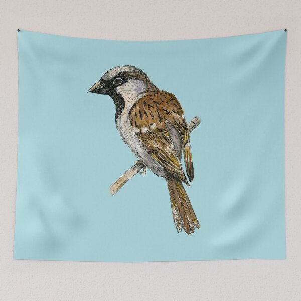 Item preview, House sparrow colored ink drawing designed and sold by Bwiselizzy.