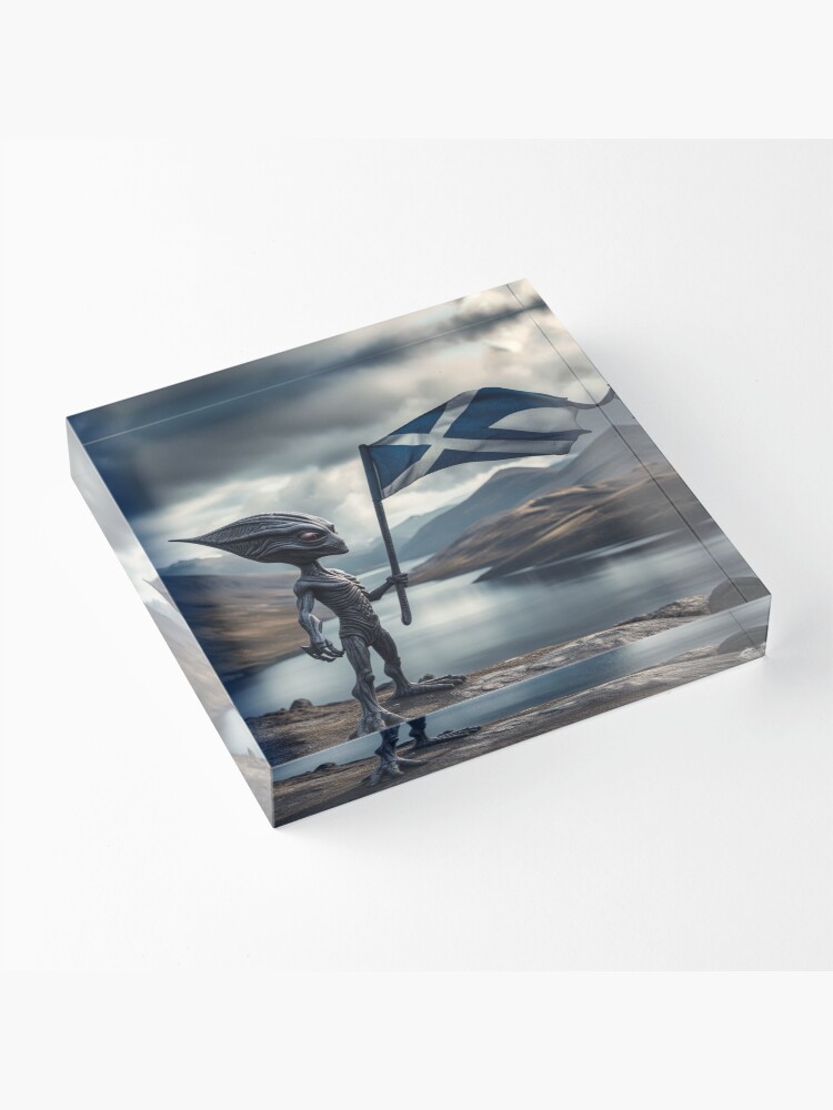 Thumbnail 3 of 5, Acrylic Block, Alien waving a Saltire Flag designed and sold by LenCarol.
