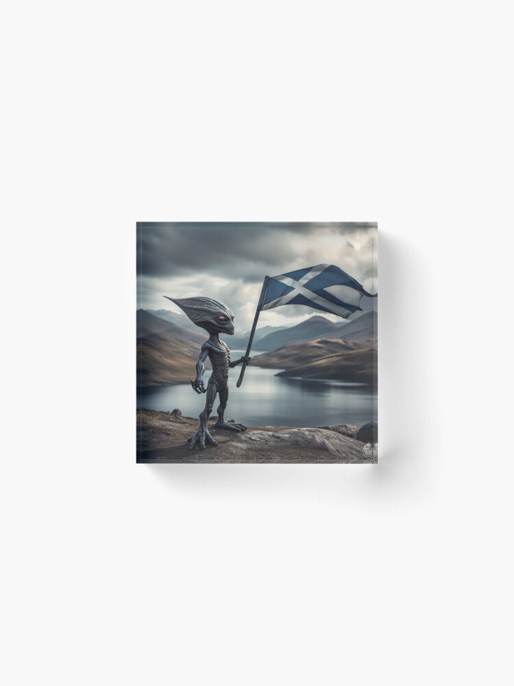 Thumbnail 2 of 5, Acrylic Block, Alien waving a Saltire Flag designed and sold by LenCarol.