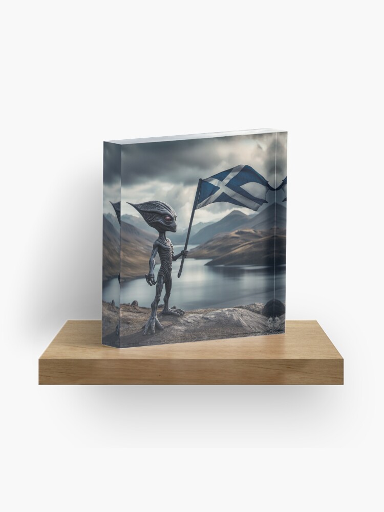 Thumbnail 1 of 5, Acrylic Block, Alien waving a Saltire Flag designed and sold by LenCarol.