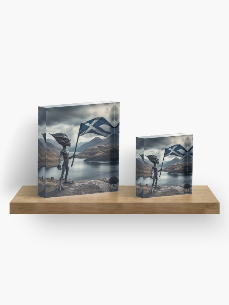 Thumbnail 4 of 5, Acrylic Block, Alien waving a Saltire Flag designed and sold by LenCarol.
