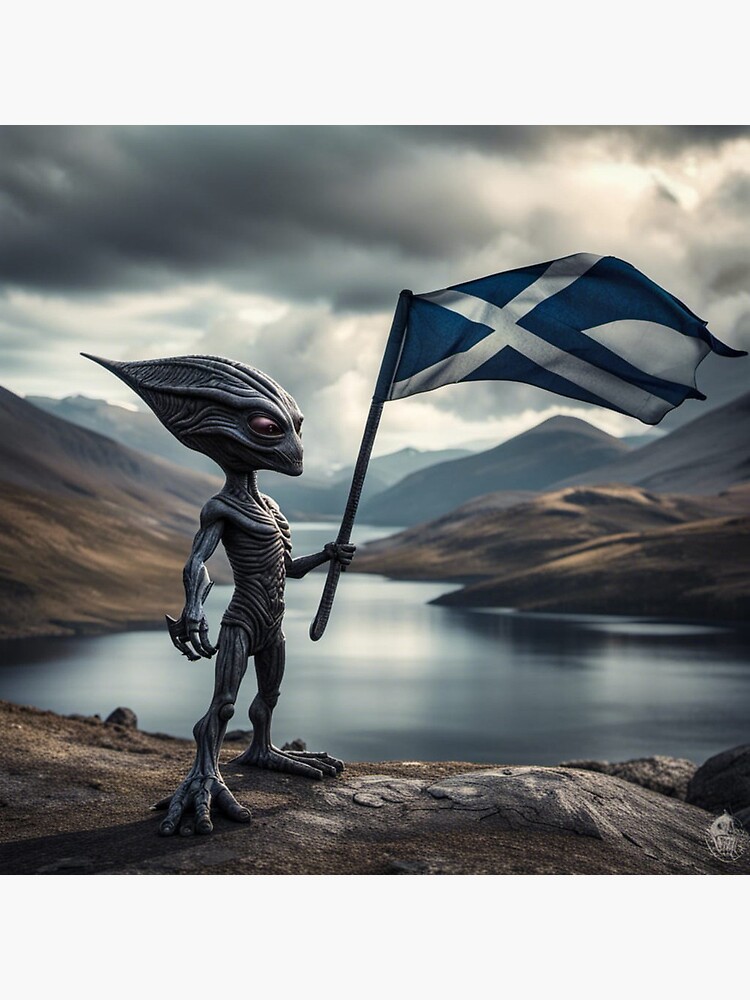 Thumbnail 5 of 5, Acrylic Block, Alien waving a Saltire Flag designed and sold by LenCarol.