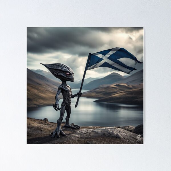 Alien waving a Saltire Flag Poster