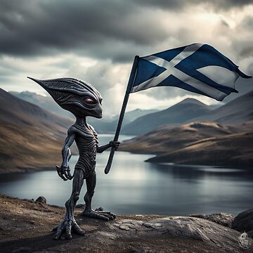 Artwork thumbnail, Alien waving a Saltire Flag by LenCarol