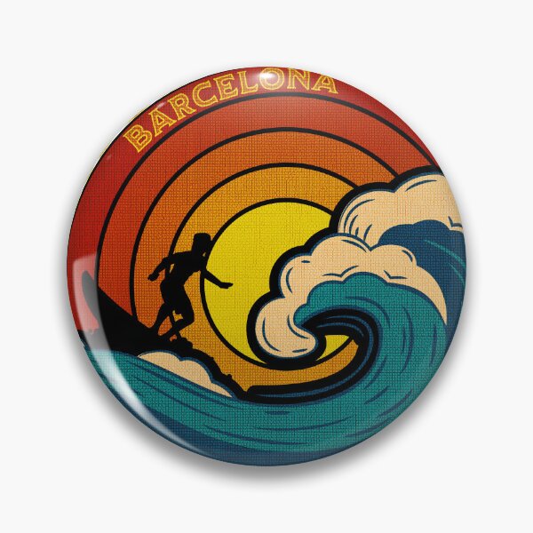 Item preview, Barceloneta, Barcelona, España- Surfing Beach -Retro Sunset and Waves  - Essential t-shirt  designed and sold by PatriciaReyes.