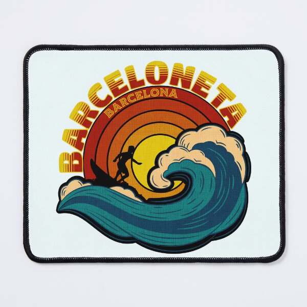 Item preview, Barceloneta, Barcelona, España- Surfing Beach -Retro Sunset and Waves  - Essential t-shirt  designed and sold by PatriciaReyes.