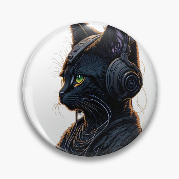 Aperçu de l'œuvre Un design de t-shirt avec un chat d'intelligence artificielle portant des écouteurs circum-auriculaires. créée et vendue par DreamDesignWear.