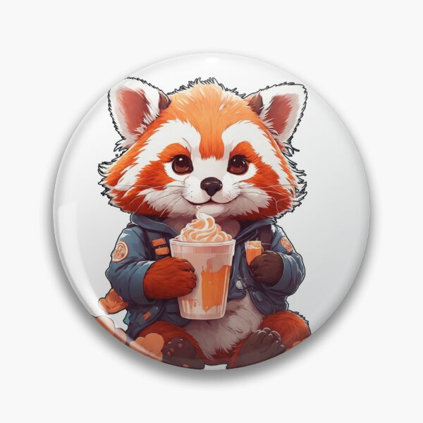 Item preview, red kawaii panda drinking coffee designed and sold by irosh madushan.
