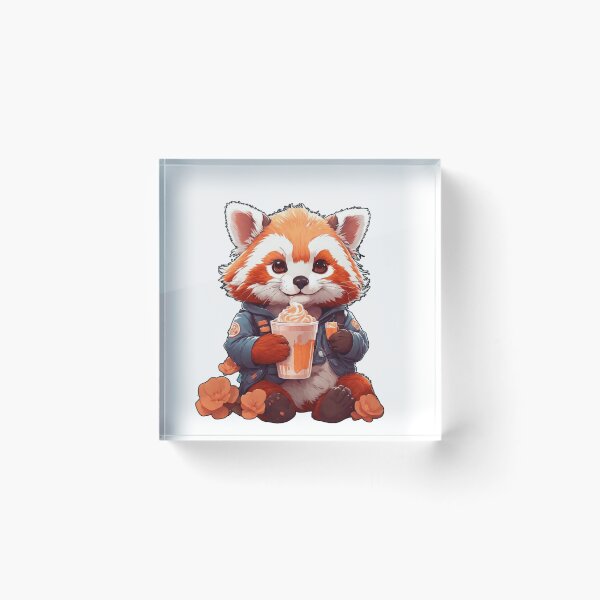 Item preview, red kawaii panda drinking coffee designed and sold by irosh madushan.