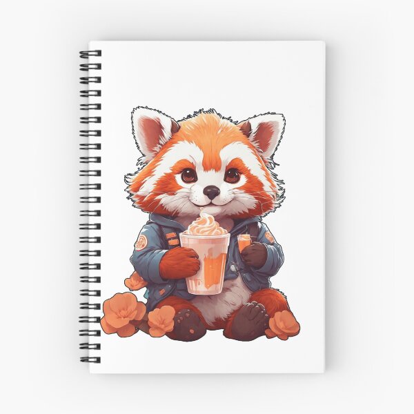 Item preview, red kawaii panda drinking coffee designed and sold by irosh madushan.