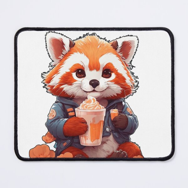 Item preview, red kawaii panda drinking coffee designed and sold by irosh madushan.