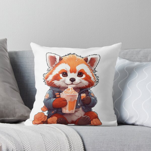 Item preview, red kawaii panda drinking coffee designed and sold by irosh madushan.
