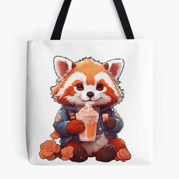 Item preview, red kawaii panda drinking coffee designed and sold by irosh madushan.