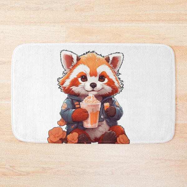 Item preview, red kawaii panda drinking coffee designed and sold by irosh madushan.