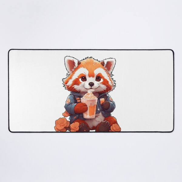 Item preview, red kawaii panda drinking coffee designed and sold by irosh madushan.
