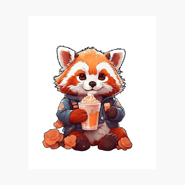 Item preview, red kawaii panda drinking coffee designed and sold by irosh madushan.