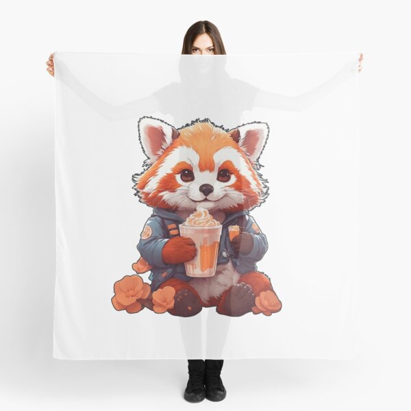 Item preview, red kawaii panda drinking coffee designed and sold by irosh madushan.