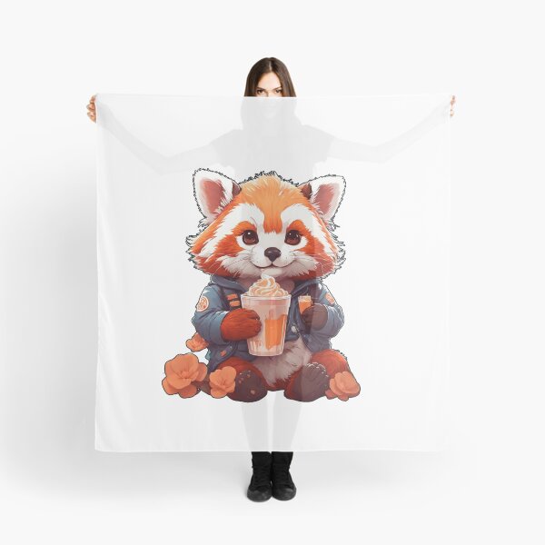Item preview, red kawaii panda drinking coffee designed and sold by irosh madushan.