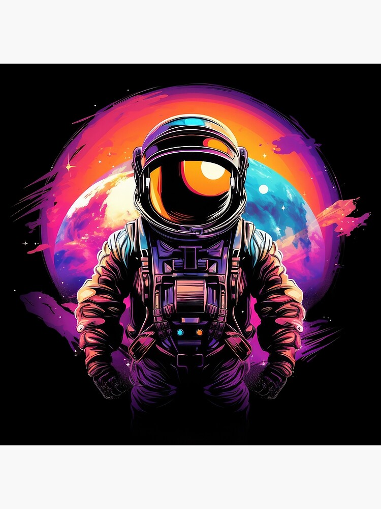 Synthwave spaceman gazing at vibrant space scene