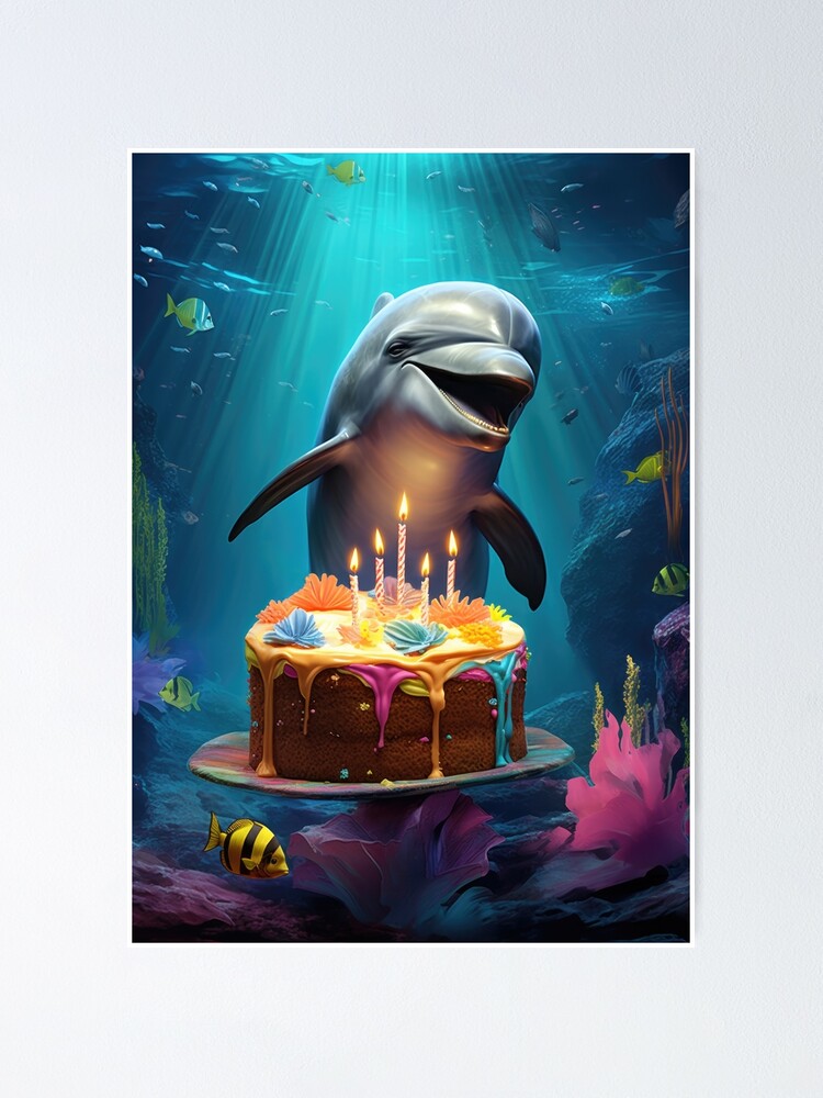 Dolphin with a Birthday Cake