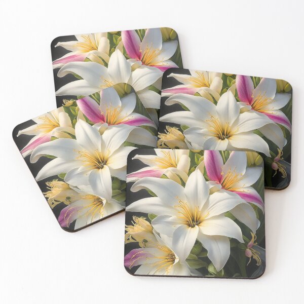 Item preview, An Arrangement Of Elegant Lilies, Their Petals Adorned In Shades Of White, Yellow, And Pink, Creating A Harmonious Blend Of Colors That Symbolizes Purity, Happiness, And Grace, Ai Generated Art designed and sold by AiGens.