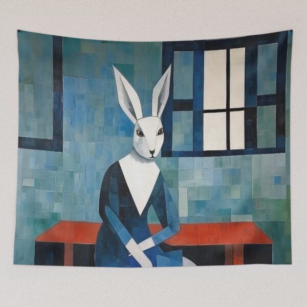 Item preview, White Rabbit Sitting At Red Table designed and sold by YoPedro.
