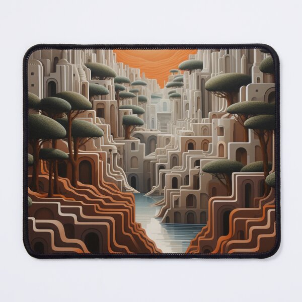 Item preview, White City Mirage: Op Art Style Cityscape with Orange Sky designed and sold by Moisky Art.