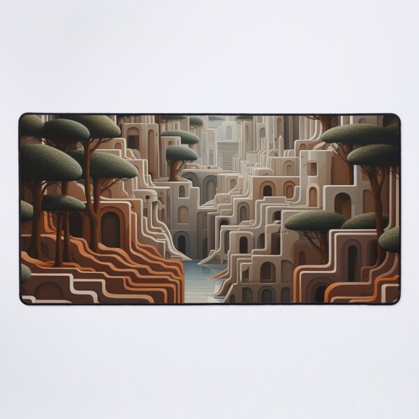 Item preview, White City Mirage: Op Art Style Cityscape with Orange Sky designed and sold by Moisky Art.