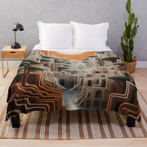 Item preview, White City Mirage: Op Art Style Cityscape with Orange Sky designed and sold by Moisky Art.