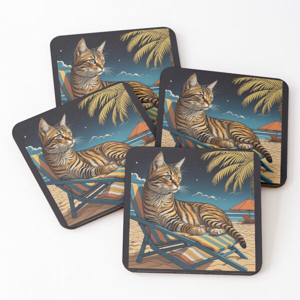 Item preview, Cat Art - Paws & Palms: Feline Retreat at the Seaside designed and sold by AriaMarliART.
