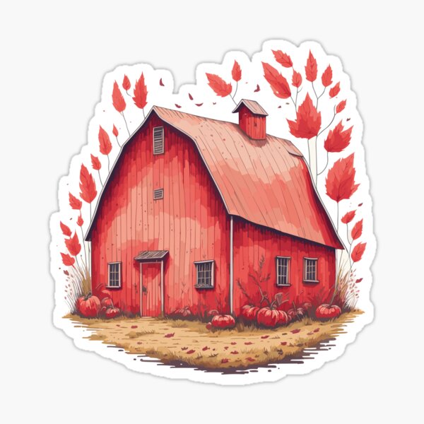 Fall countryside with red farm barn. Sticker
