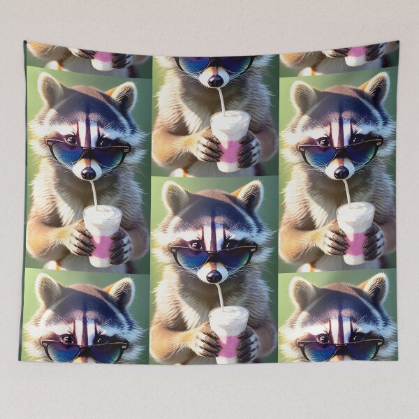 Item preview, A cute raccoon drinking a milkshake designed and sold by Pelzi100.