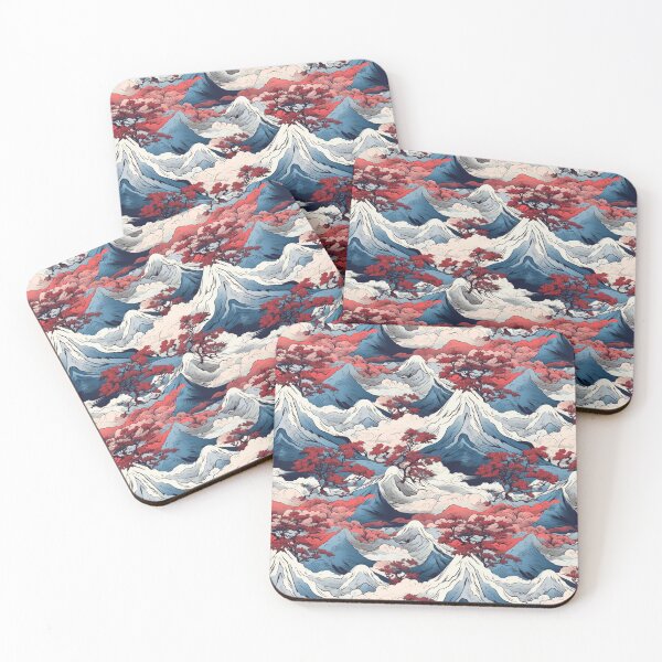 Item preview, Ancient Ukiyo-e Weathered Art | Hokusai Red Trees and Blue Mountains designed and sold by PatternVogue.