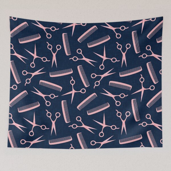 Item preview, shears and combs - pink on navy blue designed and sold by littlearrow.