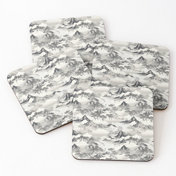 Item preview, Weathered Mountains Black and White - Ancient Ukiyo-e Style Pattern designed and sold by PatternVogue.