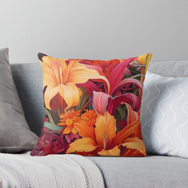 Artikelvorschau, Üppige Blumenillustration mit hellorangen, roten und gelben Blüten entworfen und verkauft von Flowtime.
