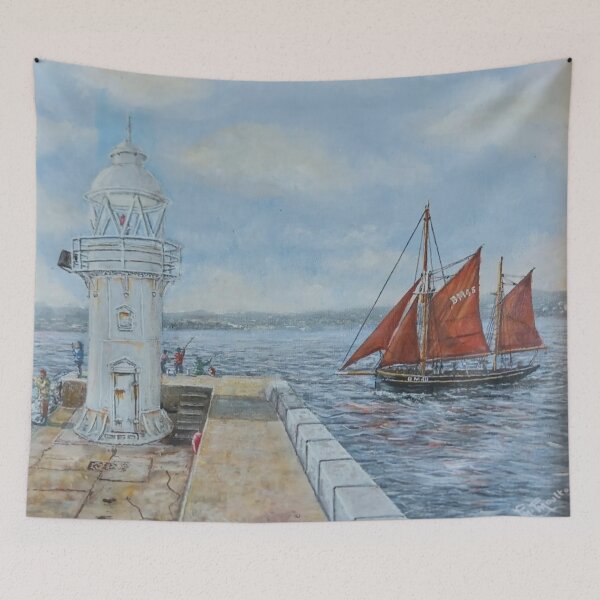 Item preview, Brixham sailing trawler Pilgrim rounding Brixham Breakwater  designed and sold by Mackenzie Moulton International Artist .