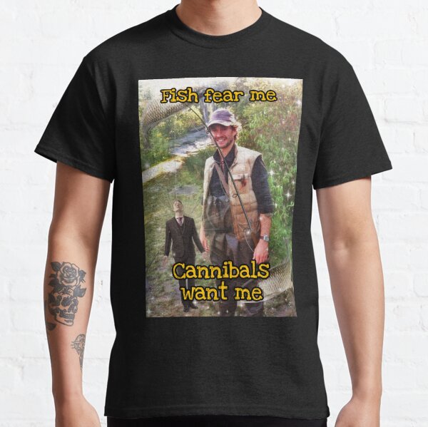 Vista previa del artículo con la obra «Los peces me temen Los caníbales me quieren Will Graham», diseñado y vendido por Alpinkpaca.