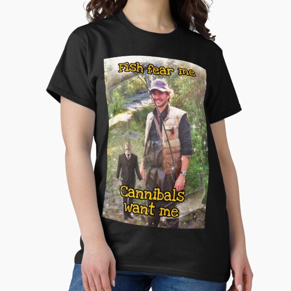 Vista previa del artículo con la obra «Los peces me temen Los caníbales me quieren Will Graham», diseñado y vendido por Alpinkpaca.