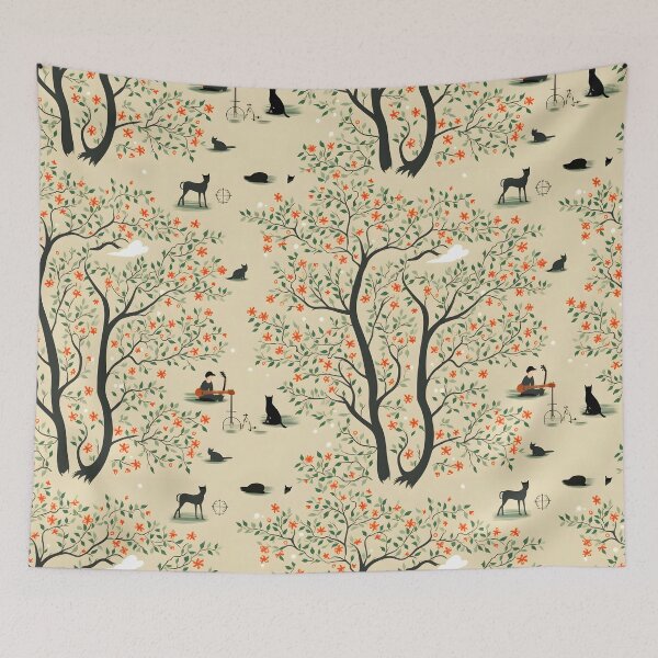 Item preview, County Hook’s Apple Cider Season—A Black Cat and I underneath the Apple Tree. Fall Design, Seamless Pattern designed and sold by ignasirus.