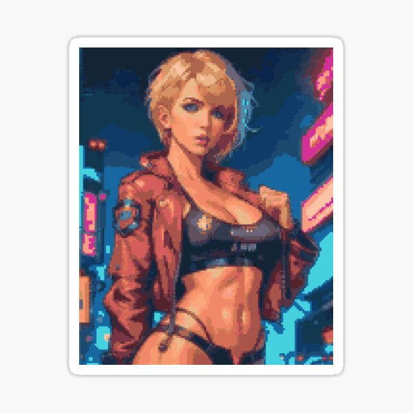 Synthwave Cyberpunk Retro Red Leather Jacket Blonde Girl Sticker